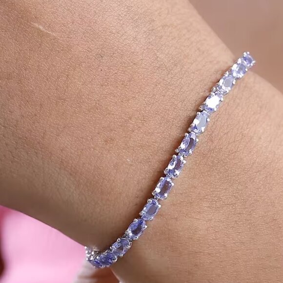 Tanzanite 6.15 ctw Tennis Bracelet, Rhodium Over Sterling Silver (7.25 In) - Picture 3 of 4